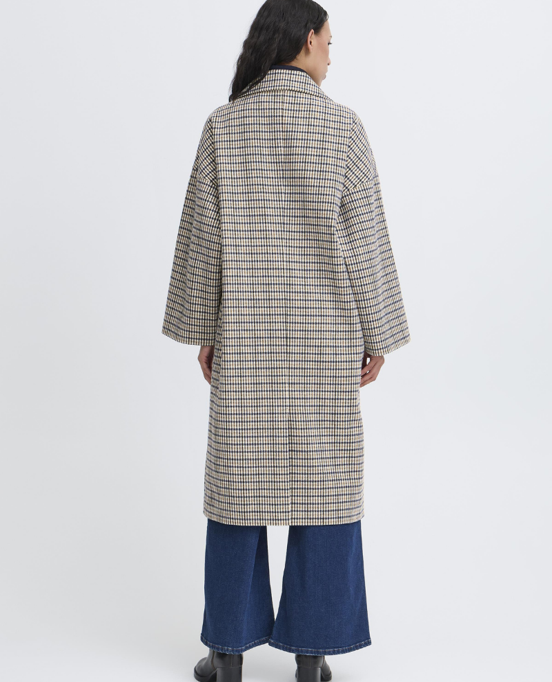 Ichi Emmalu Navy Check Long Coat