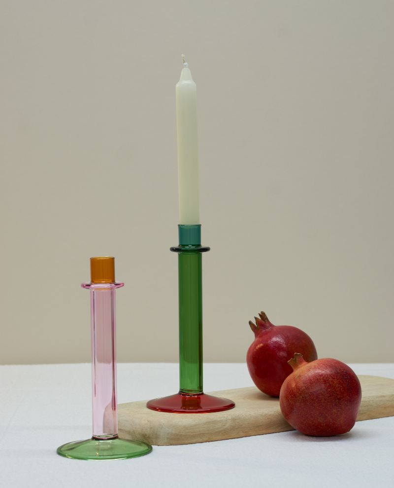 Glass Orange Green Pink Candlestick