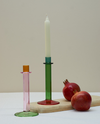 Glass Orange Green Pink Candlestick