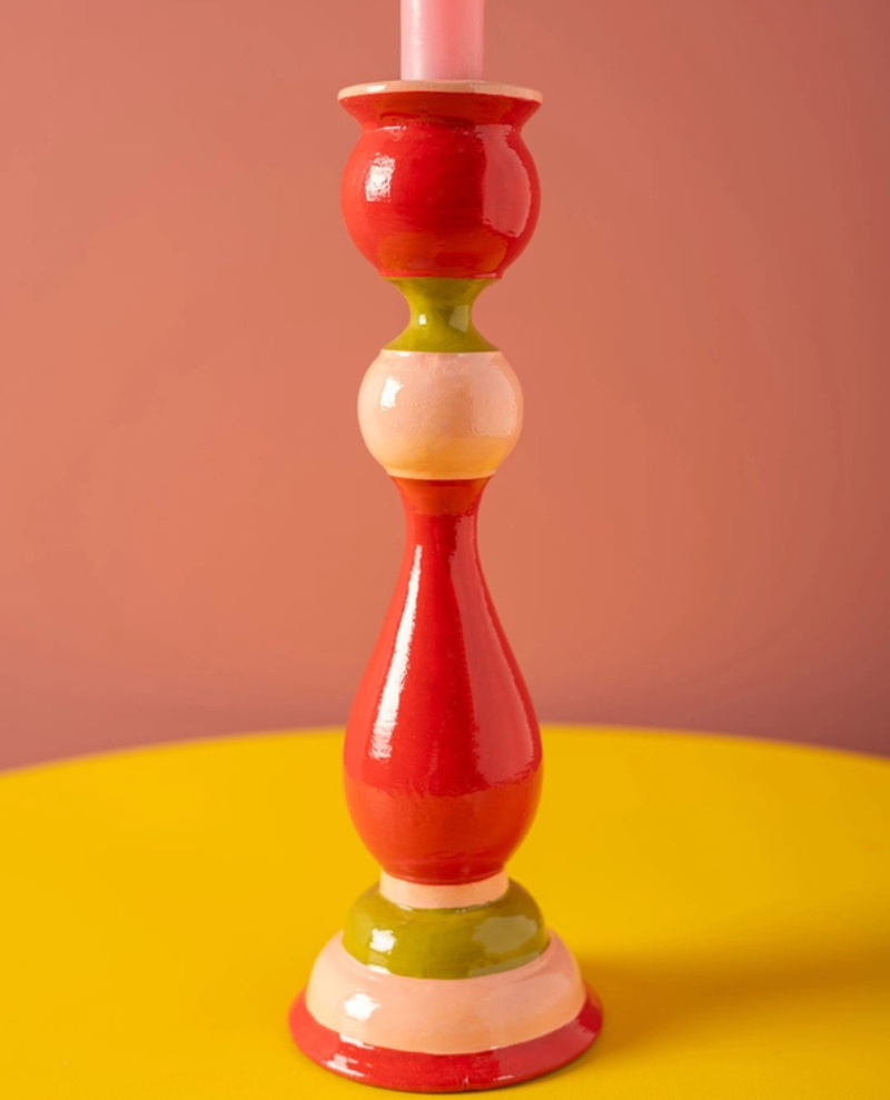 Ian Snow Red Wooden Candle Holder