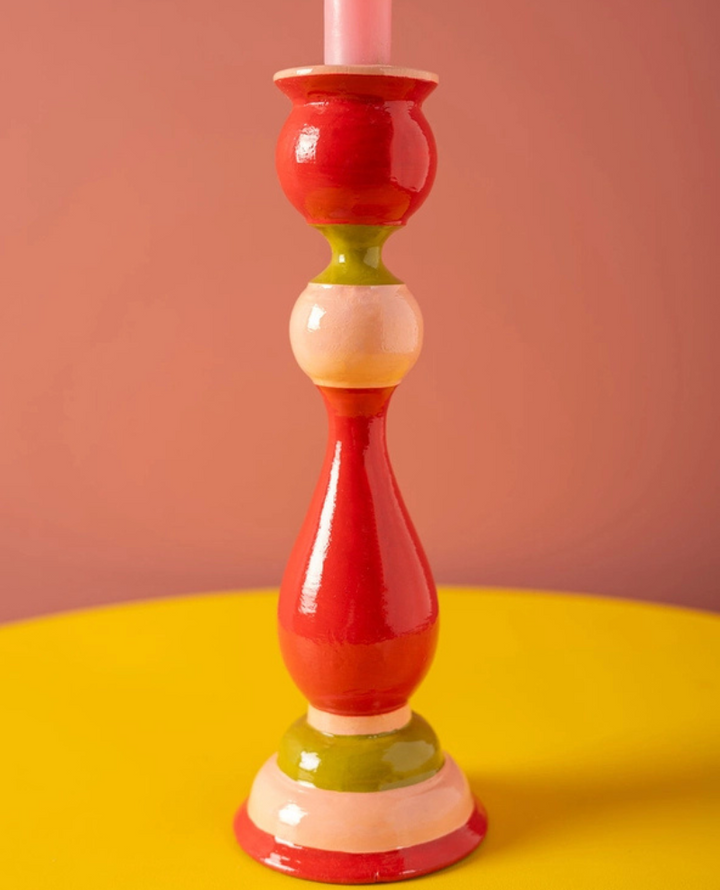 Ian Snow Red Wooden Candle Holder