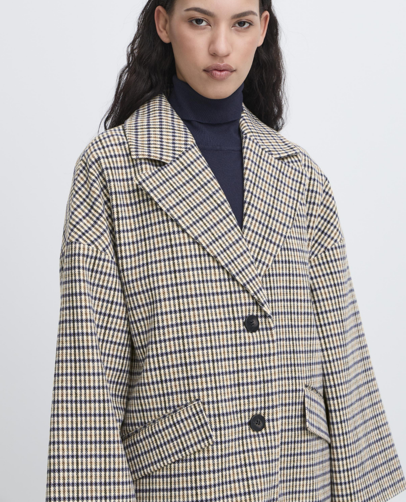 Ichi Emmalu Navy Check Long Coat