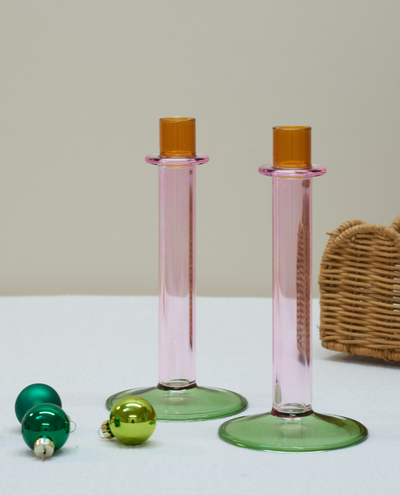 Glass Orange Green Pink Candlestick