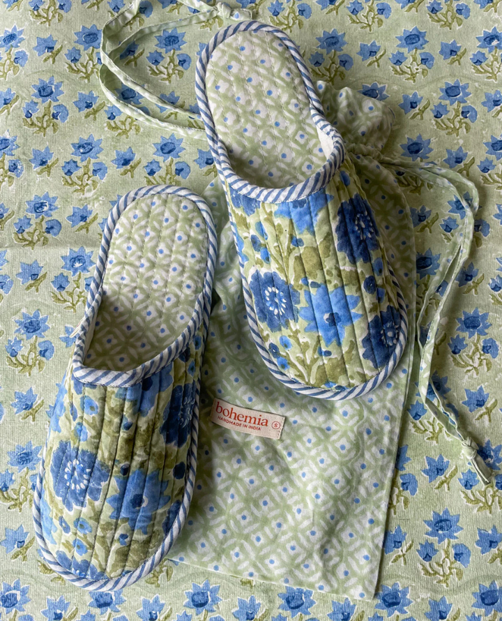 Bohemia Design Sage Blue Block Print Slippers