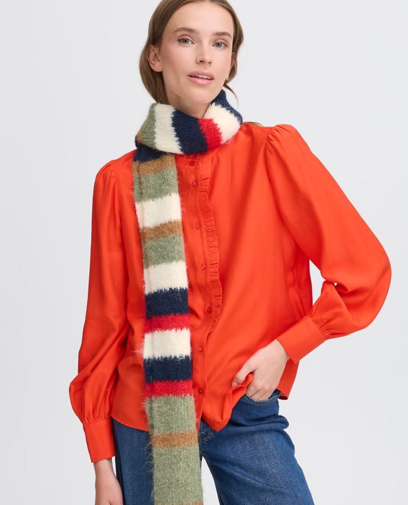 Ichi Lula Mulled Green Stripe Scarf