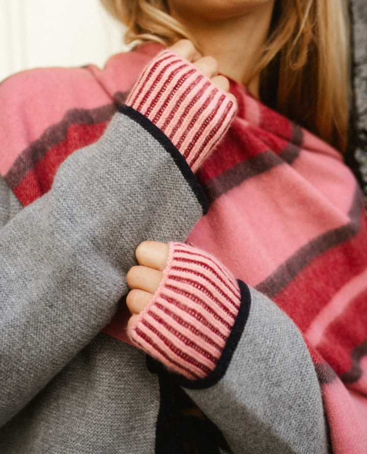 TBCo Cashmere Merino Burgundy Two Tone Wrist Warmers Popup