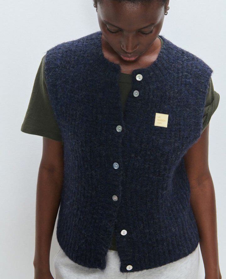 American Vintage East Navy Sleeveless Cardigan