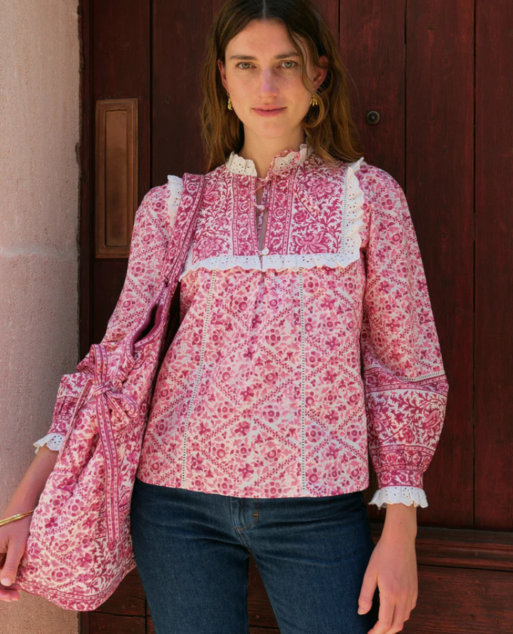 Pink City Prints Nettie Burgundy Blouse