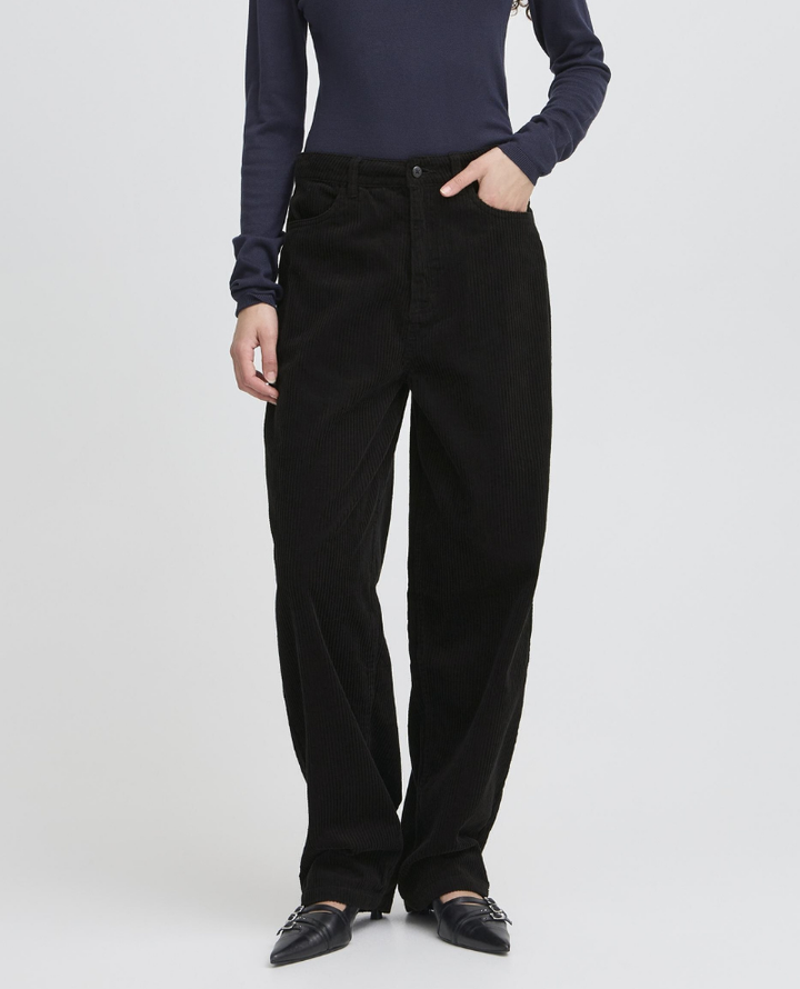 Ichi Focaro Black Straight Cord Trousers