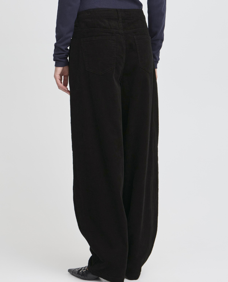 Ichi Focaro Black Straight Cord Trousers