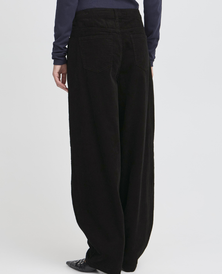 Ichi Focaro Black Straight Cord Trousers