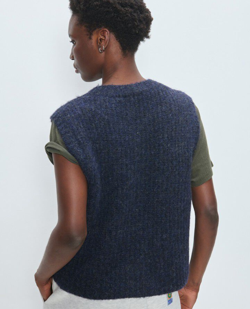 American Vintage East Navy Sleeveless Cardigan