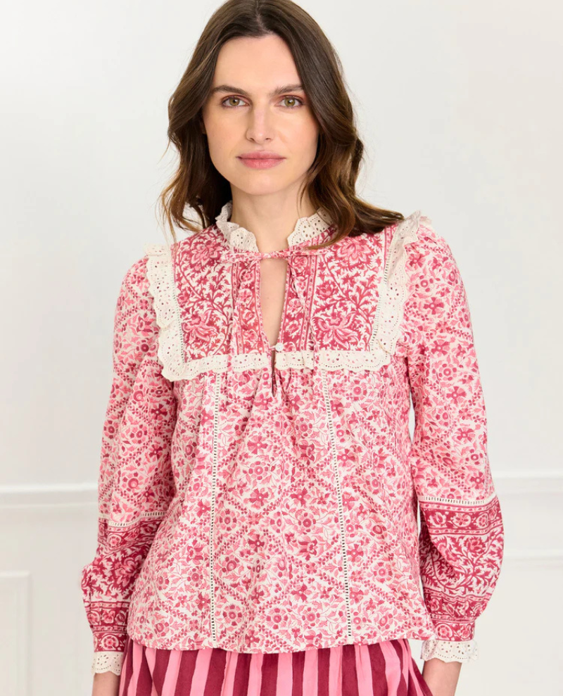 Pink City Prints Nettie Burgundy Blouse