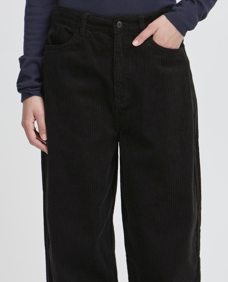 Ichi Focaro Black Straight Cord Trousers