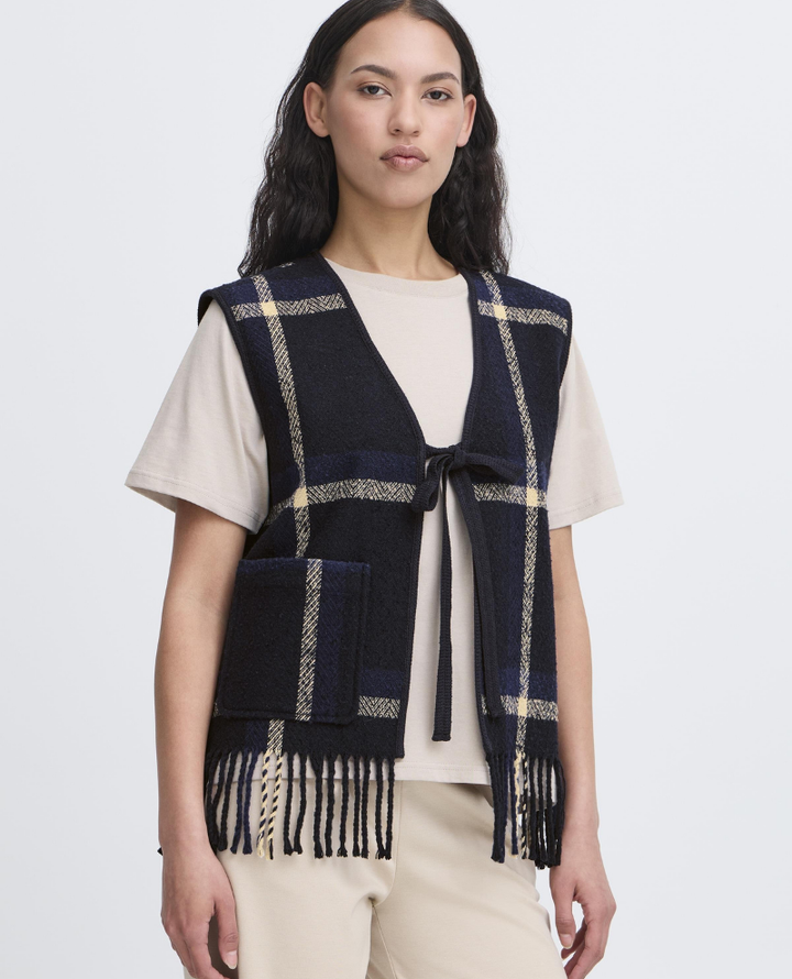 Ichi Foniza Checked Fringe Waistcoat