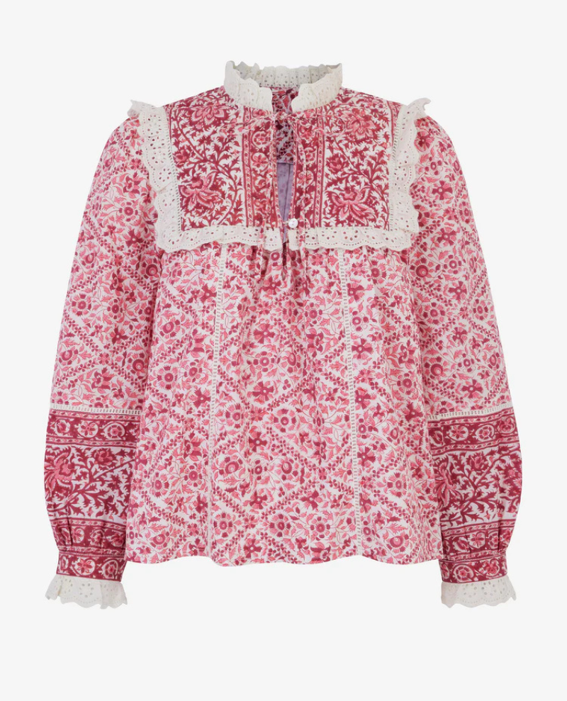 Pink City Prints Nettie Burgundy Blouse