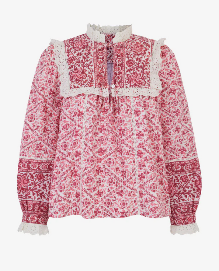 Pink City Prints Nettie Burgundy Blouse