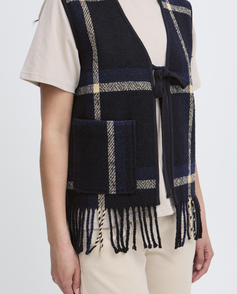 Ichi Foniza Checked Fringe Waistcoat