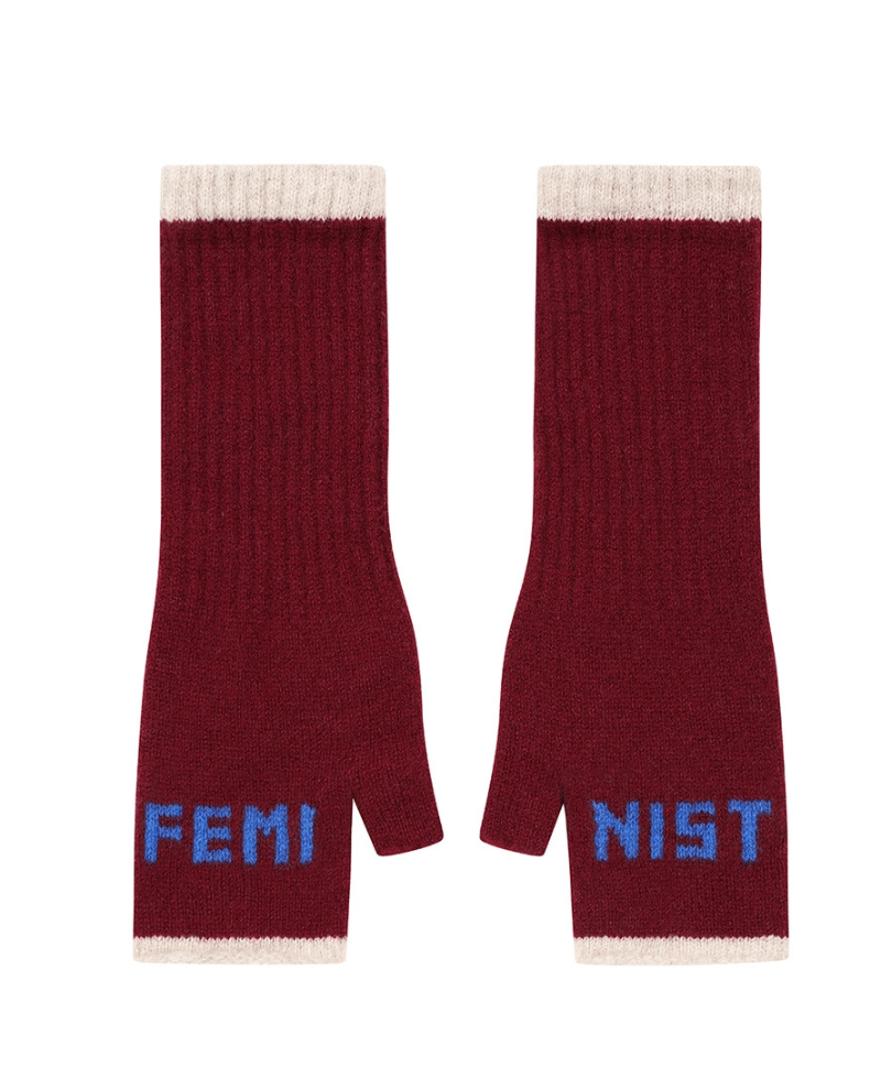 Black & Beech Burgundy Feminist Fingerless Mittens