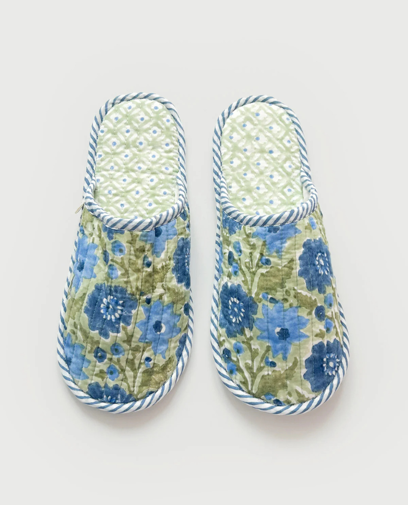 Bohemia Design Sage Blue Block Print Slippers