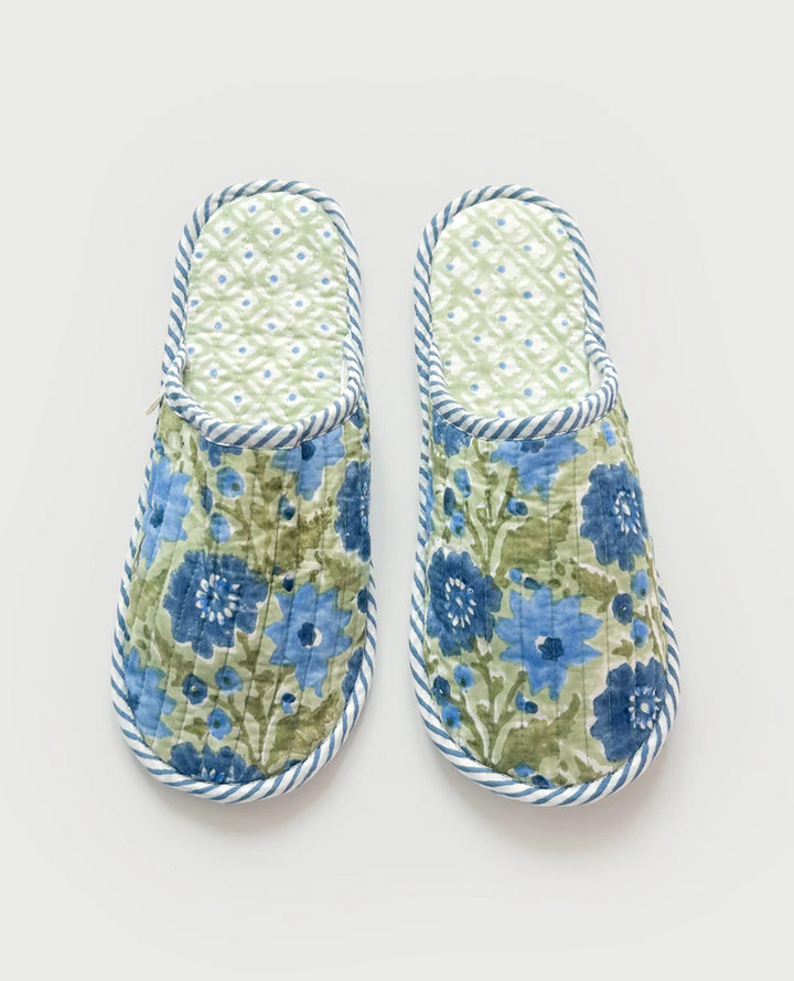 Bohemia Design Sage Blue Block Print Slippers