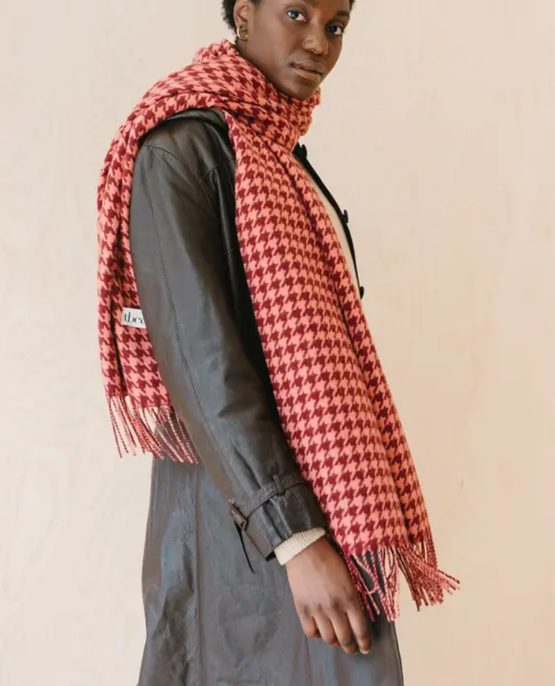 TBCo Lambswool Berry Houndstooth Blanket Scarf
