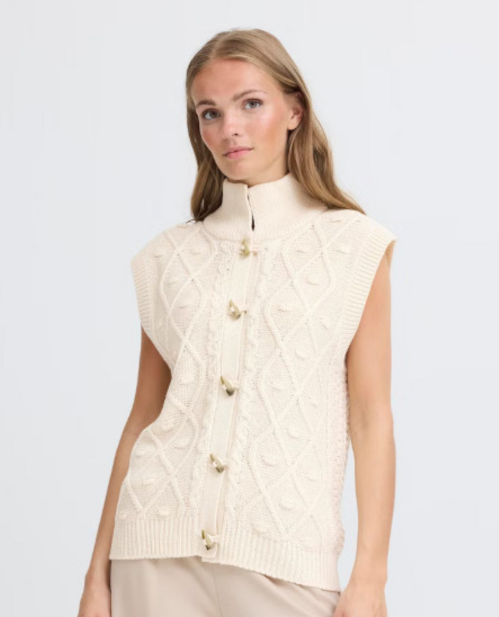 Ichi Destan Cream Cable Knit Waistcoat Cardigan