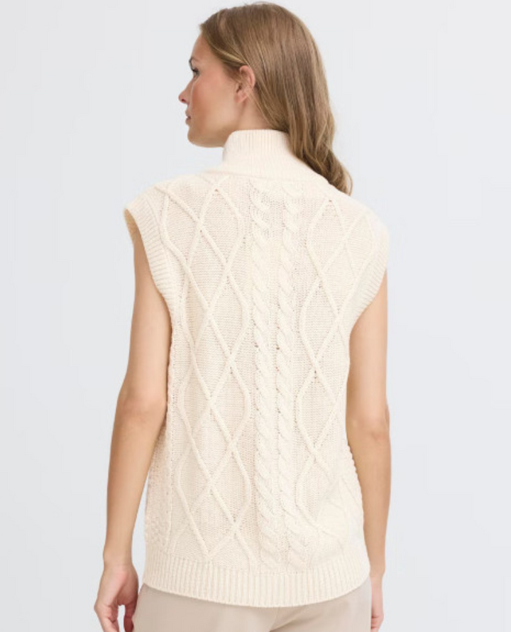 Ichi Destan Cream Cable Knit Waistcoat Cardigan