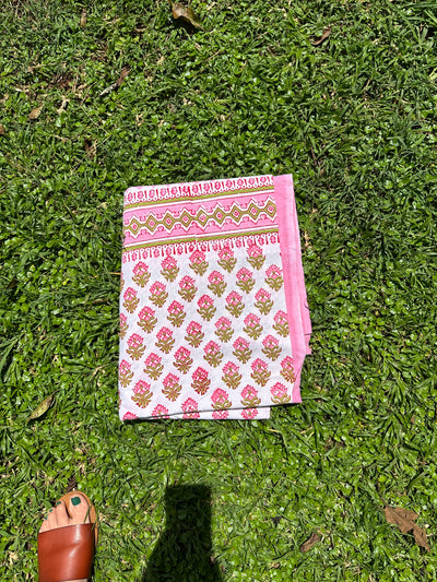 Block Print Candy Pink and Green Table Cloth Large