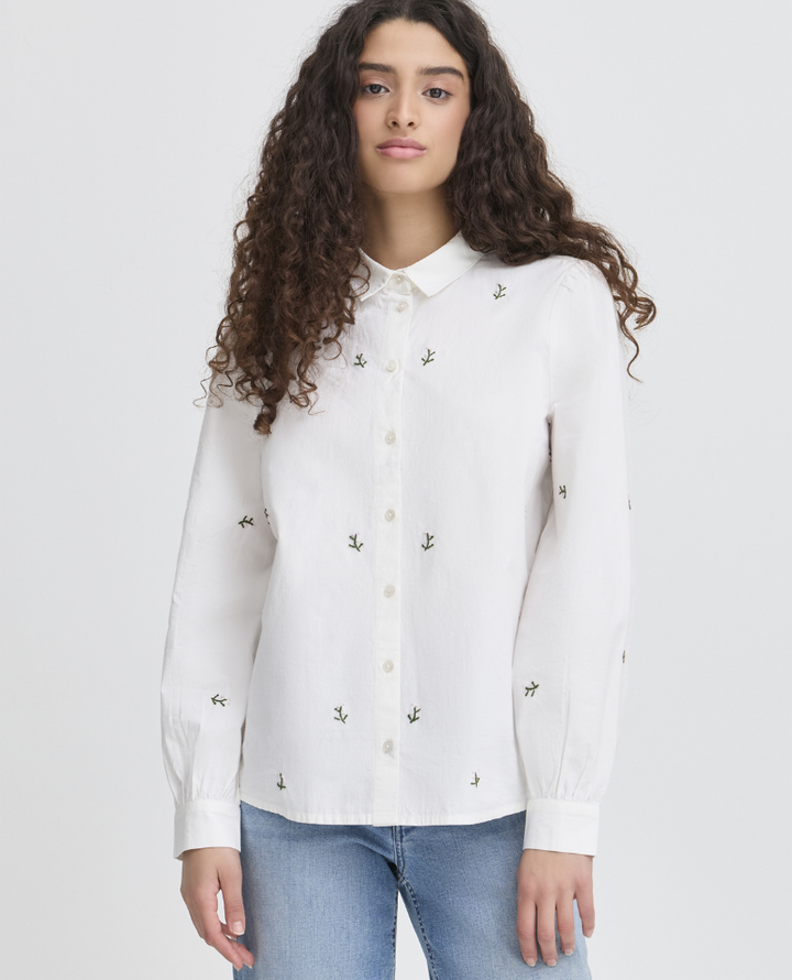 Ichi Sanaz Blue Floral Embroidery Shirt