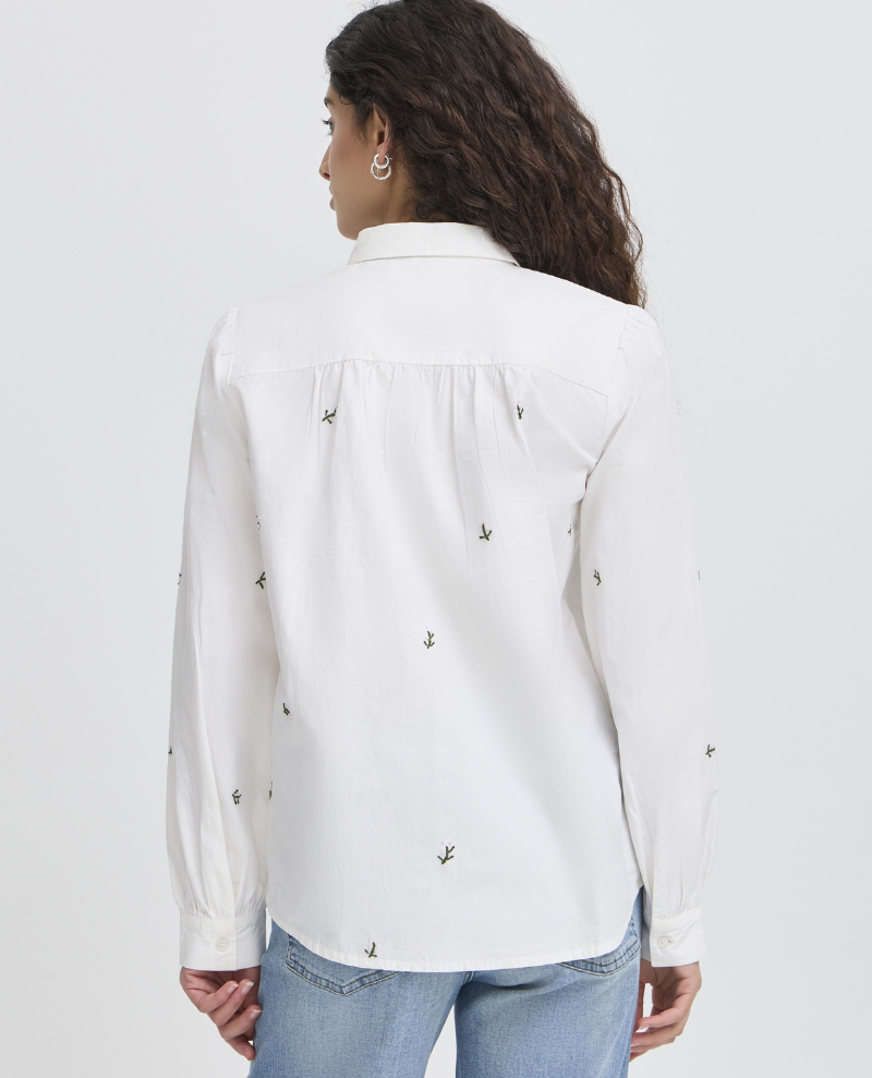 Ichi Sanaz Blue Floral Embroidery Shirt
