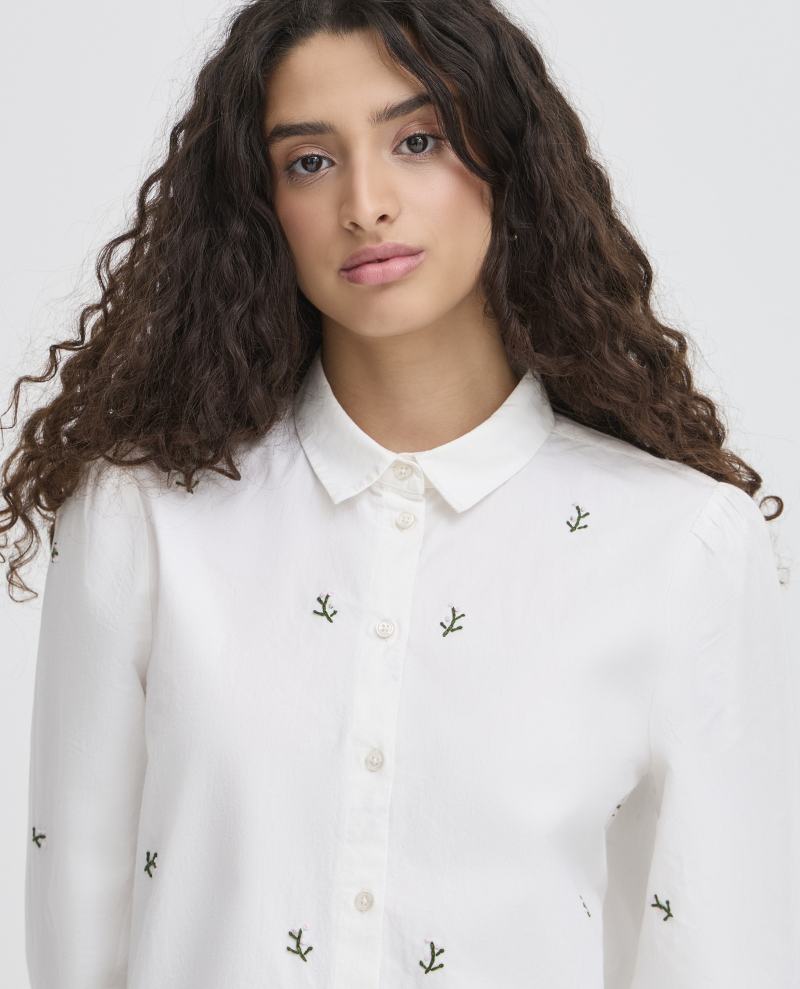Ichi Sanaz Blue Floral Embroidery Shirt