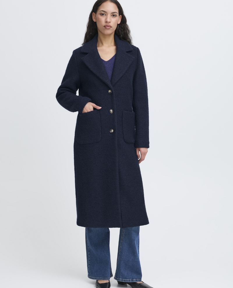 Ichi Stipa Navy Long Coat