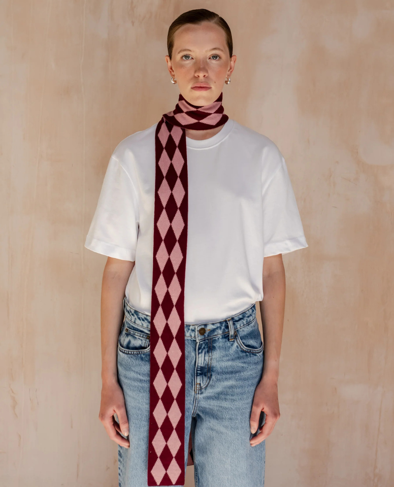 TBco. Burgundy Harlequin Merino Skinny Scarf