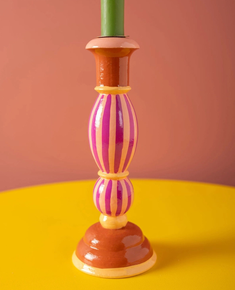 Ian Snow Pink Wooden Candle Holder