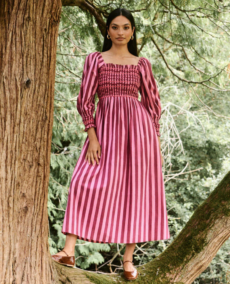 Pink City Prints Florence Pink Stripe Dress