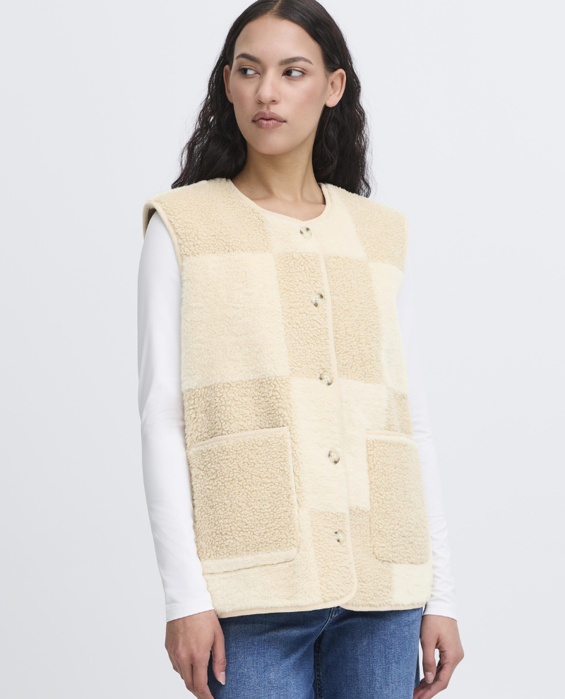 Ichi Tonza Furry Cream Waistcoat