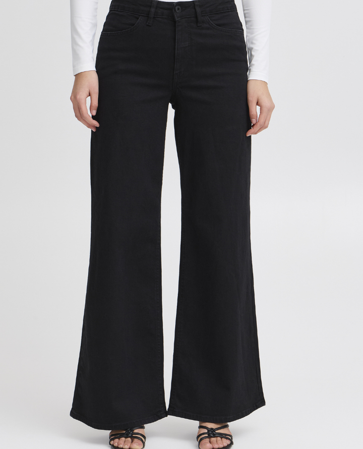 Ichi Twiggy Wide Black Jeans
