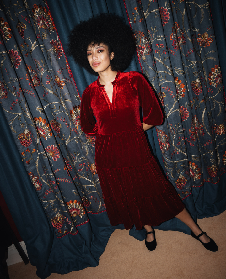 Part Two Viggasa Rhythmic Red Velvet Midi Dress
