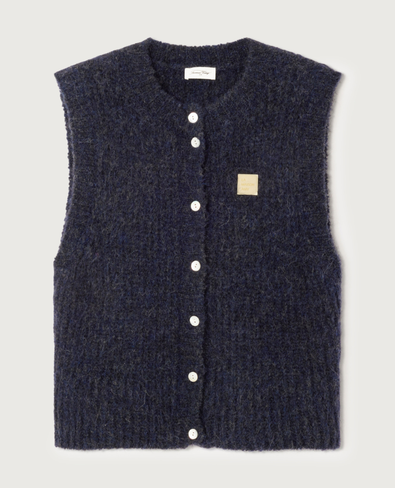American Vintage East Navy Sleeveless Cardigan