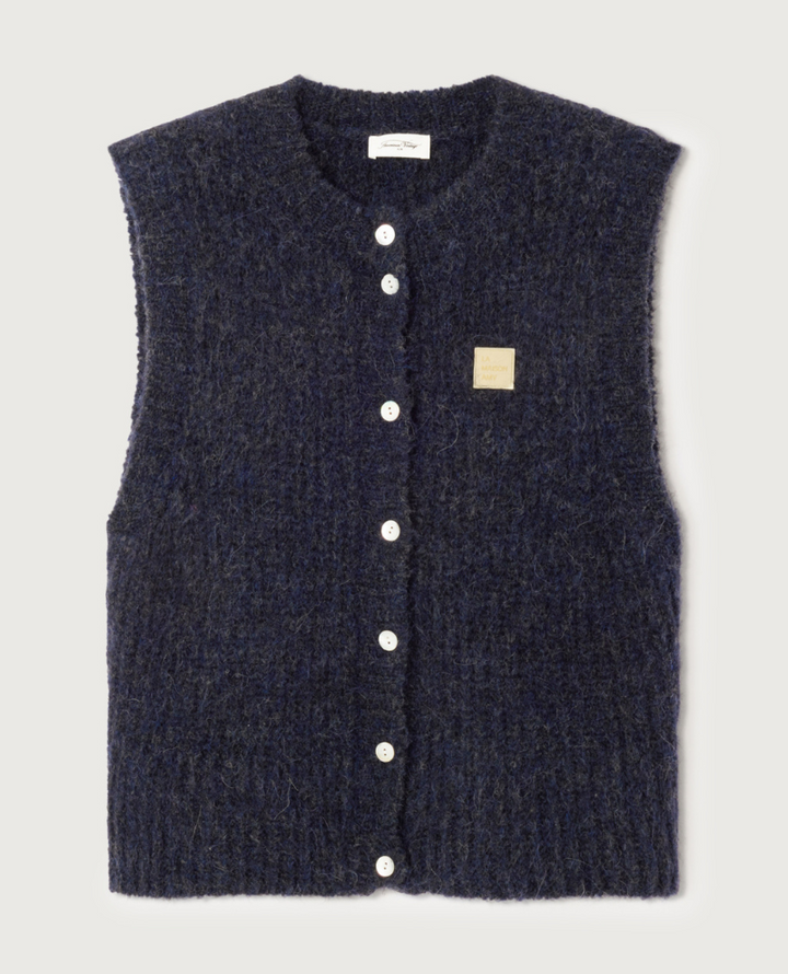 American Vintage East Navy Sleeveless Cardigan