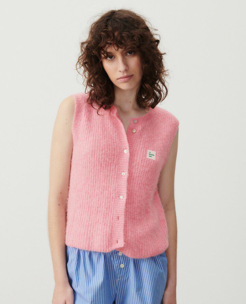 American Vintage East Orchid Pink Sleeveless Cardigan Biscuit Clothing Ltd