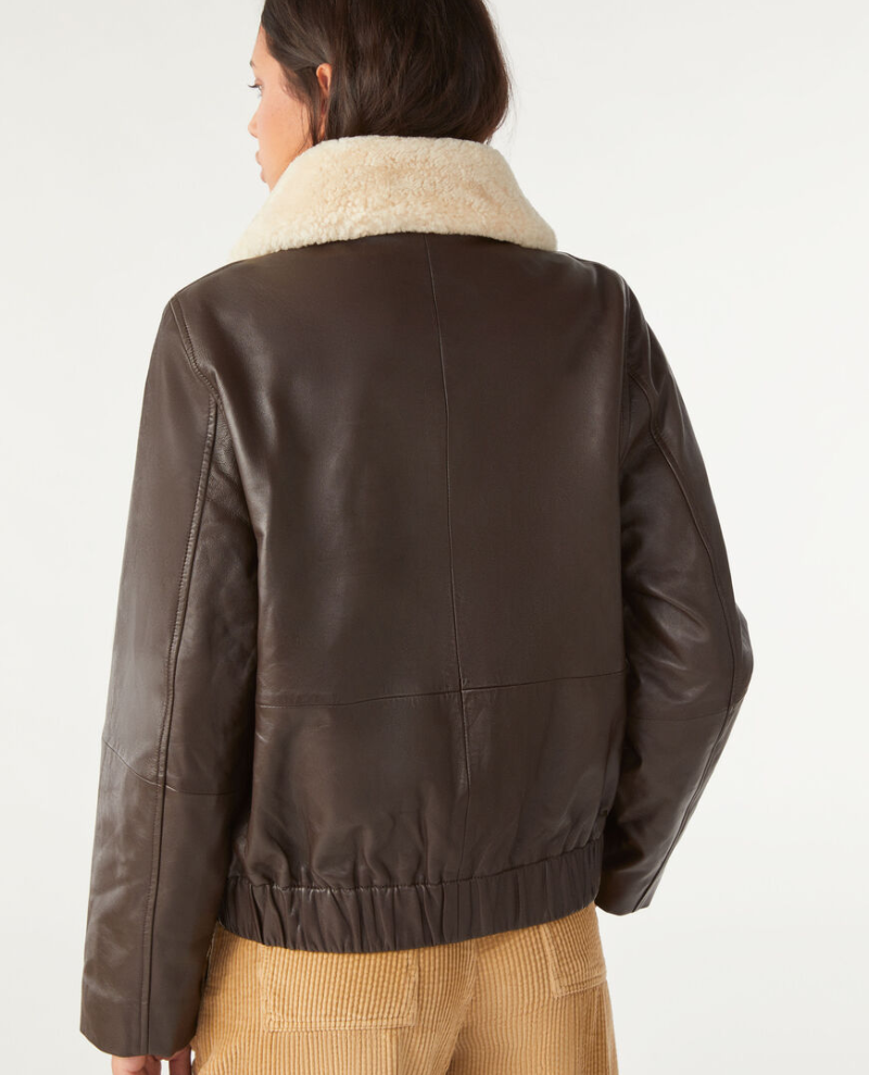 Ba&sh Banto Brown Aviator Leather Jacket