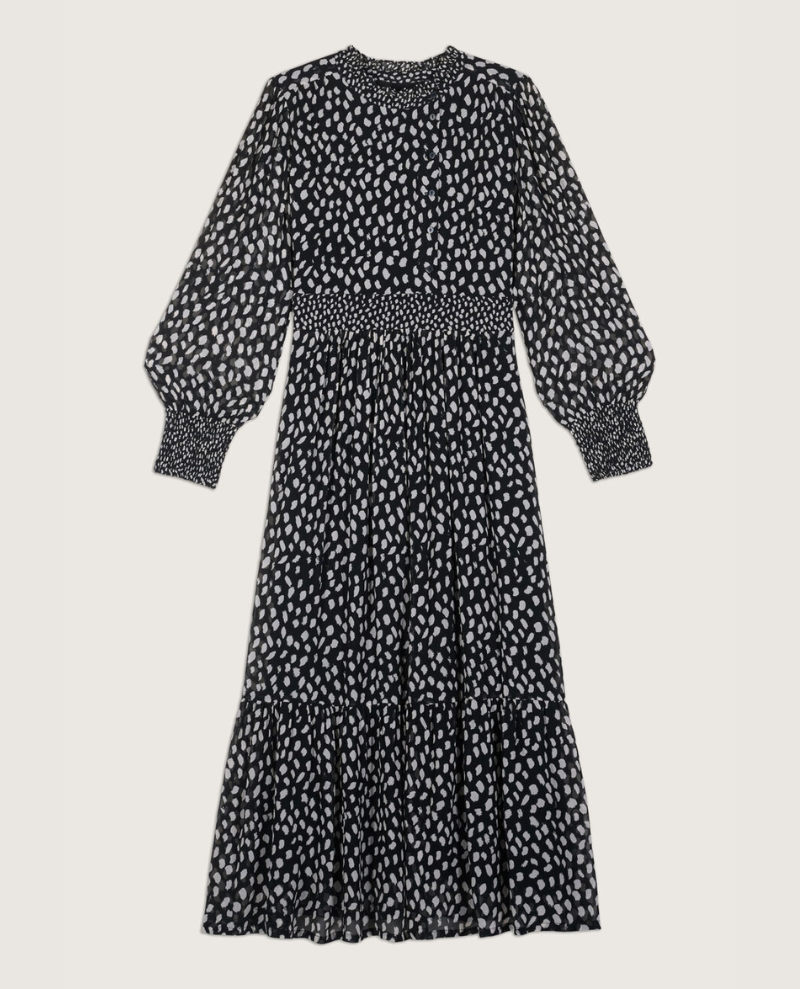 Ba&sh Bianca Black Spotty Midi Dress