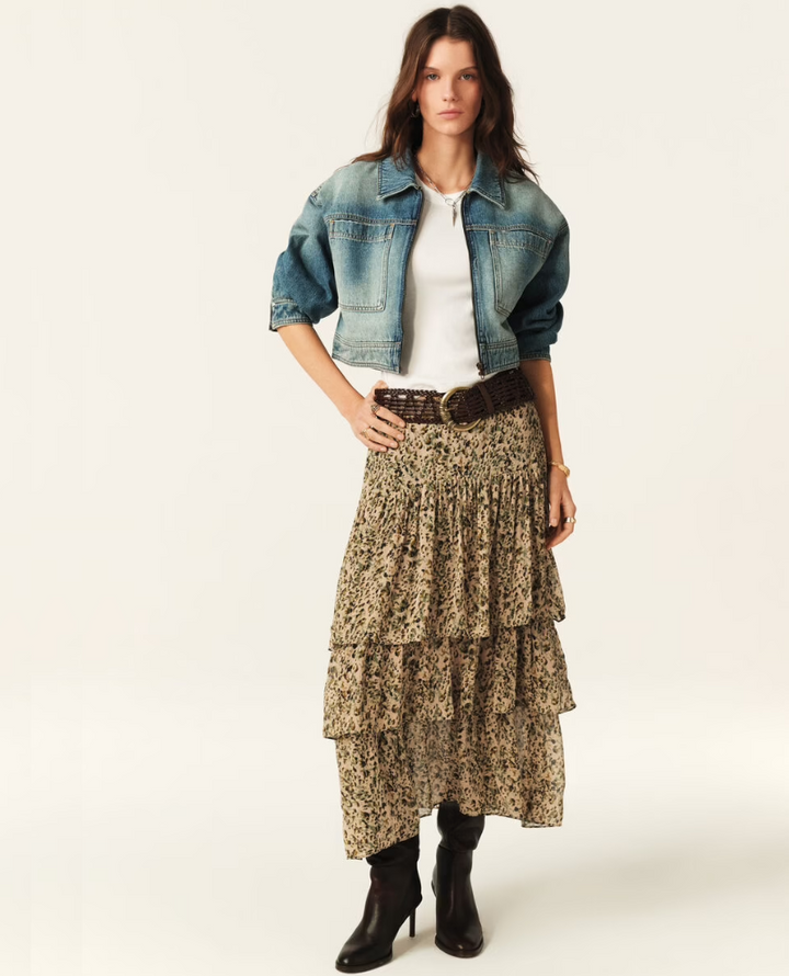 Ba&sh Coccie Ecru Print Midi Skirt