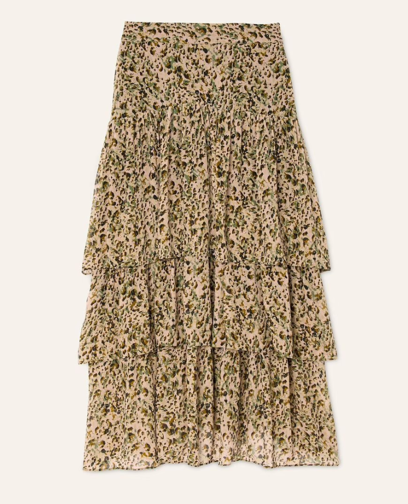 Ba&sh Coccie Ecru Print Midi Skirt