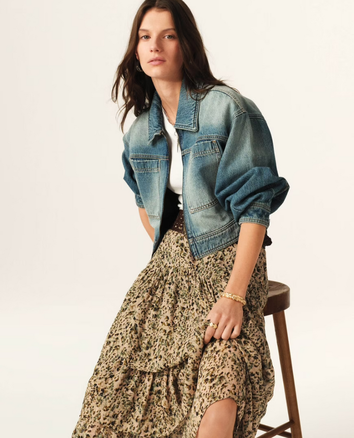 Ba&sh Coccie Ecru Print Midi Skirt