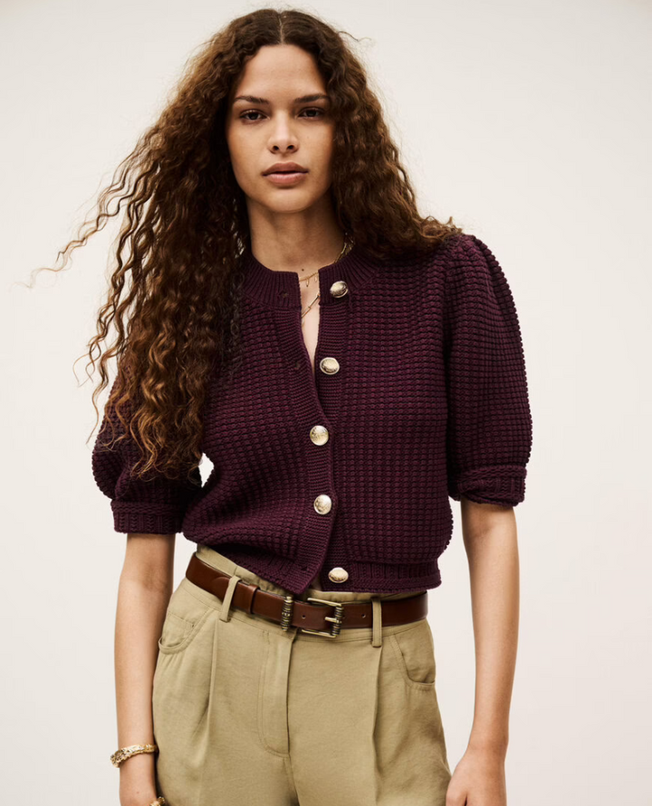 Ba&sh Garance Prune Red Cardigan