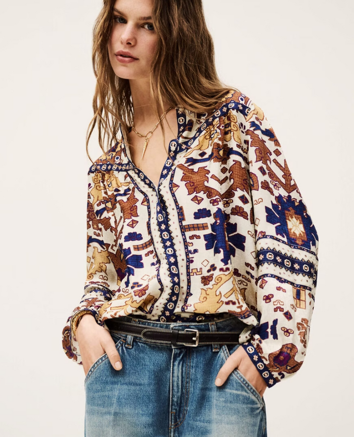 Ba&sh Verone Cream Rust Print Blouse