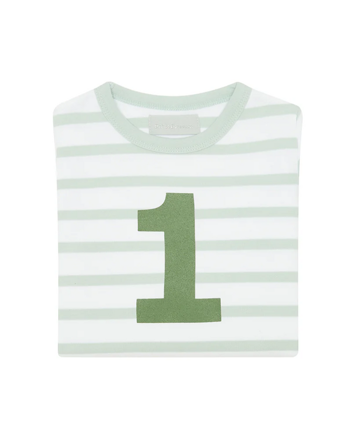 Bob and Blossom Powder Blue and White Striped Number T-Shirt